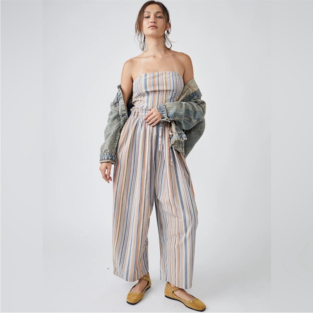 Free People Roaming Shores One Piece Striped Jumpsuit Small